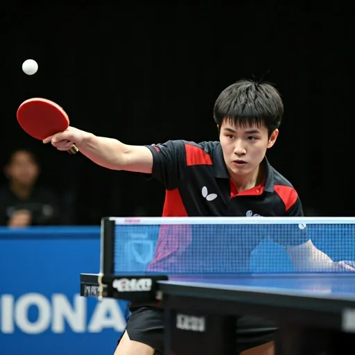 Table tennis player mid-stroke
