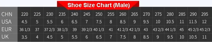 shoe size chart for male